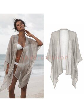 Resort | Nordstrom Kimono Lightweight Light Grey Knit | Open Front | Cover Up OS